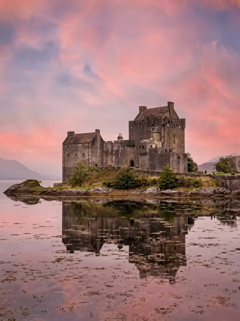 Scottish Highlands castle exterior at dusk