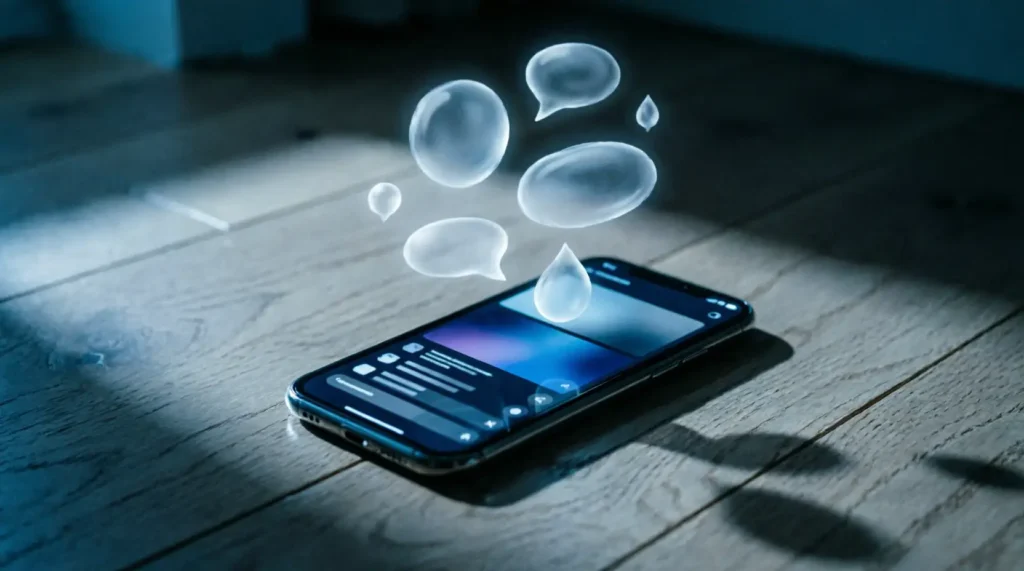 A phone glowing in a dark room during a livestream, symbolising the attention economy