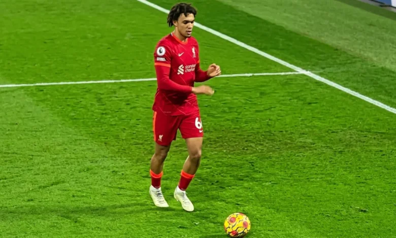 Trent Alexander-Arnold on the pitch during a European football match.